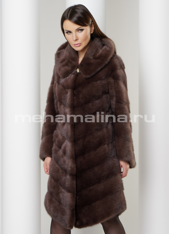 Норковая шуба с капюшоном модель № S-588 универмаг малина
