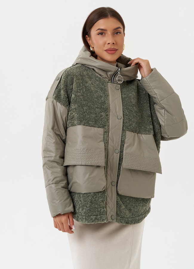 Комбинированная куртка с капюшоном модель № 28105 в кредит
