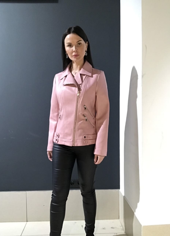 Куртка из эко кожи  модель № 031 меха малина