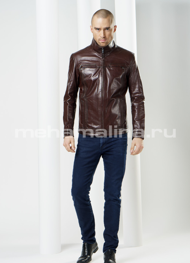 Куртка кожаная, на молнии модель № KP-94 меха малина