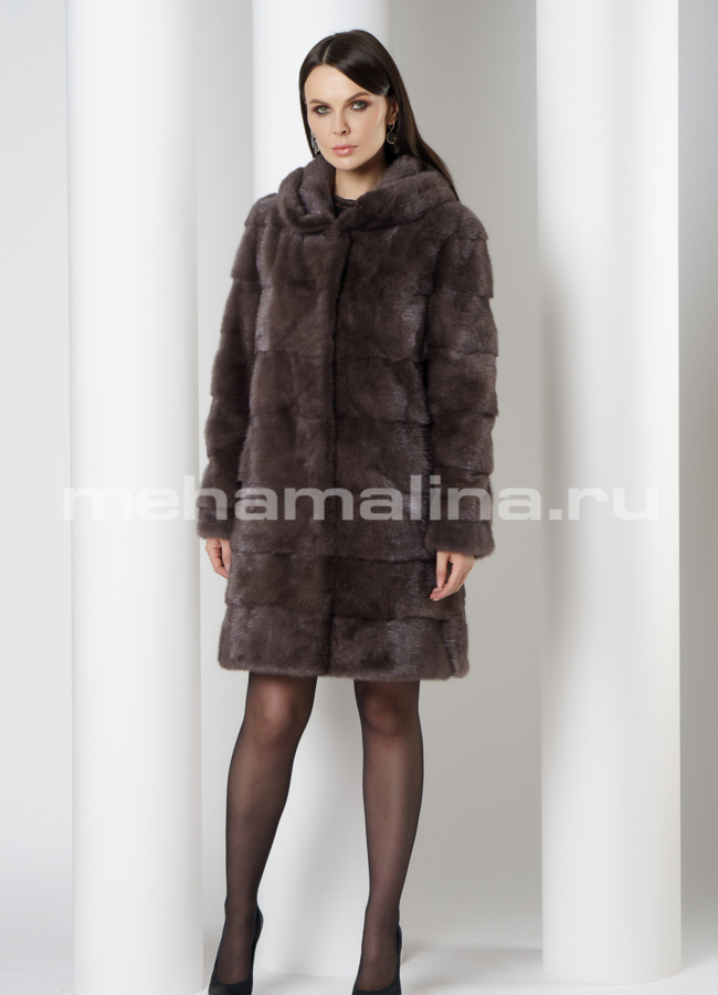 Поперечная норковая шуба трансформер в цвете уголь модель № 2105 универмаг малина