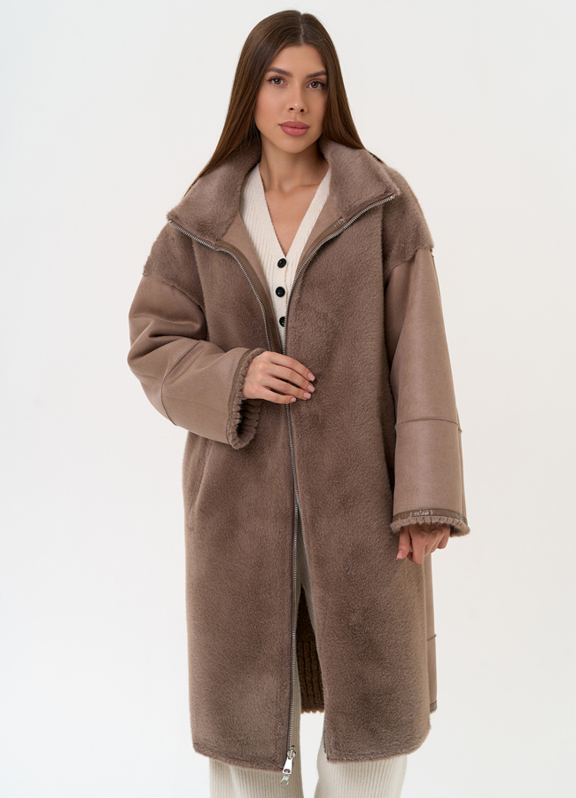 фото Женская двухсторонняя дубленка из эко замши с воротником стойкой модель № 31415 фото Женская двухсторонняя дубленка из эко замши с воротником стойкой модель № 31415