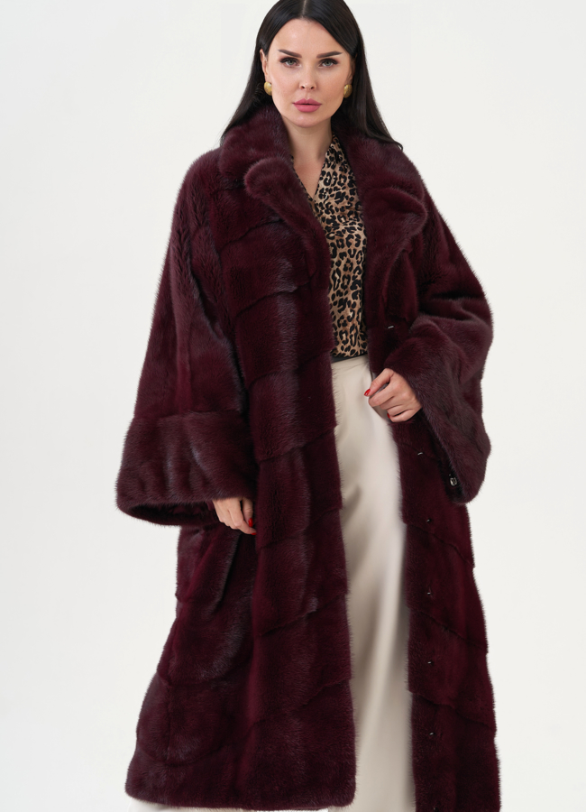 Шуба из меха норки бордового цвета модель № 24707 универмаг малина