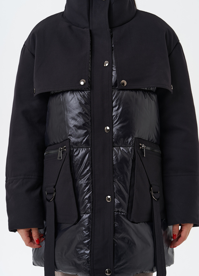 Женский пуховик черного цвета  модель № 28893 универмаг малина