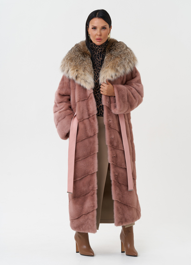 Норковая шуба с капюшоном из меха рыси модель № 28127 универмаг малина