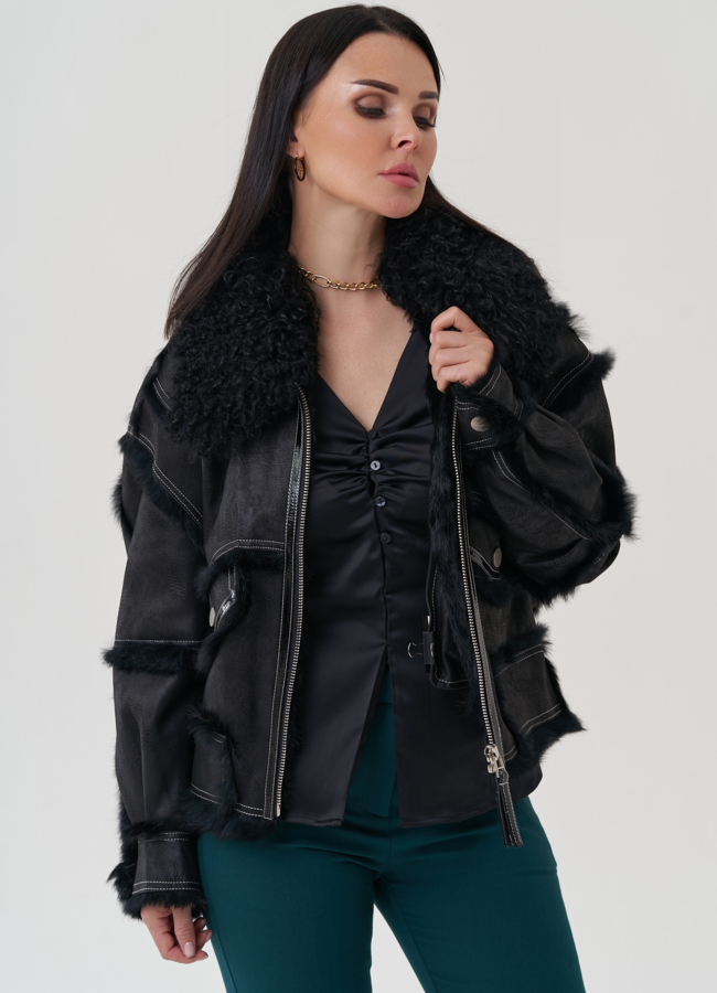 Куртка черного цвета с отложным воротником модель № 25548 универмаг малина