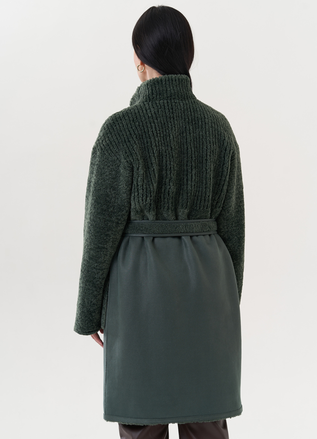 Двухсторонняя эко дубленка с поясом модель № 26733 универмаг малина