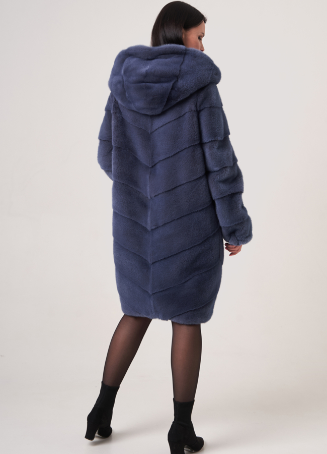 Норковая шуба с капюшоном модель № S-757 в кредит