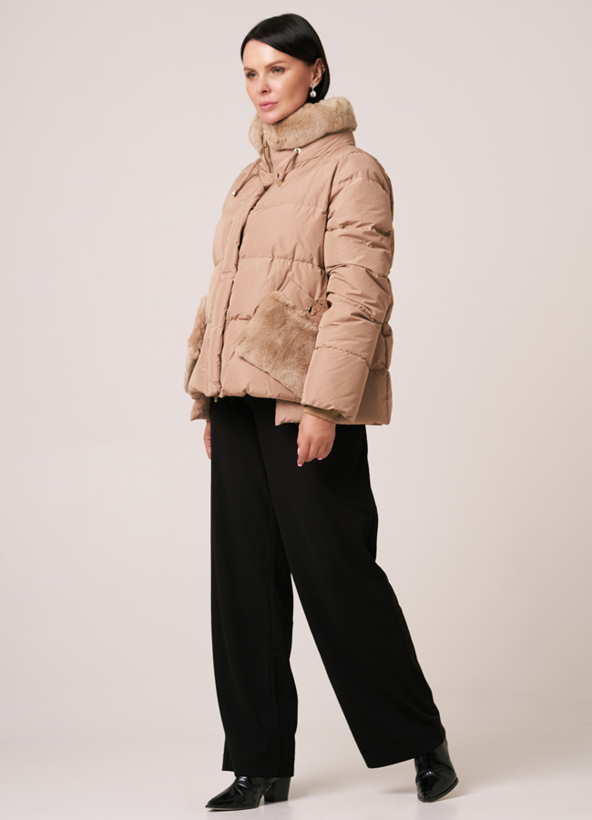 фото Пуховик DiegoM укороченный бежевого цвета  модель № Diego-M 703