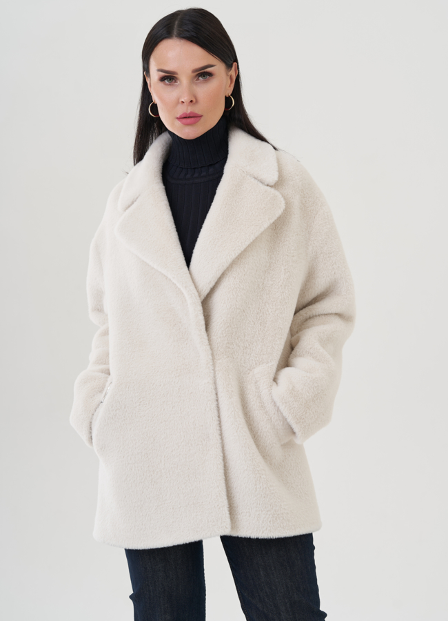 Женское полупальто бежевого цвета с английским воротником модель № 24408 универмаг малина