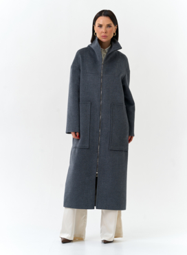 Женское длинное пальто с воротником стойкой