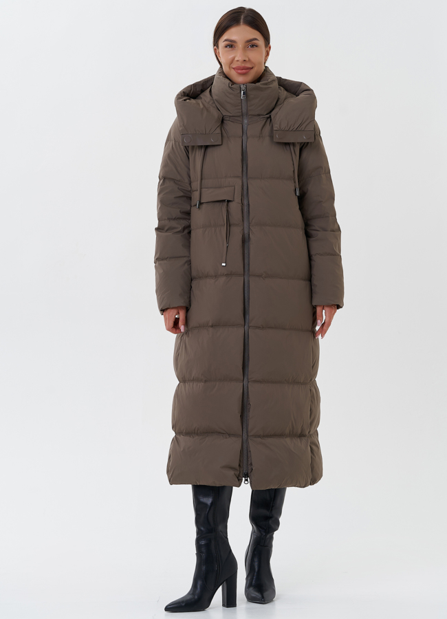 Длинный пуховик с капюшоном модель № 28501 меха малина
