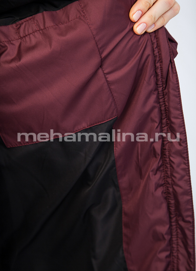 Зимний пуховик в цвете марсала модель № П-191 универмаг малина