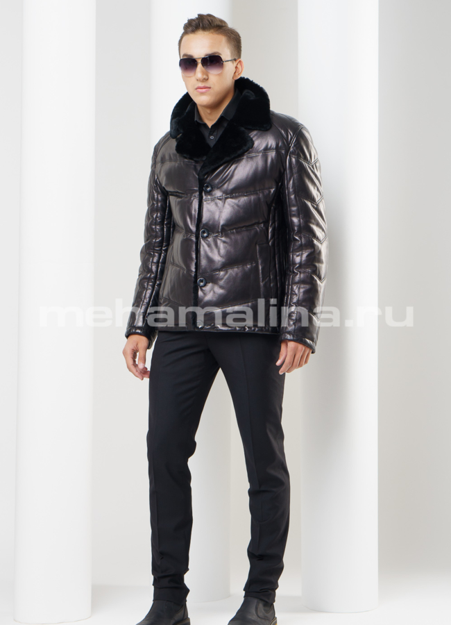 Пуховик из натуральной кожи модель № ПМ-61 в рассрочку