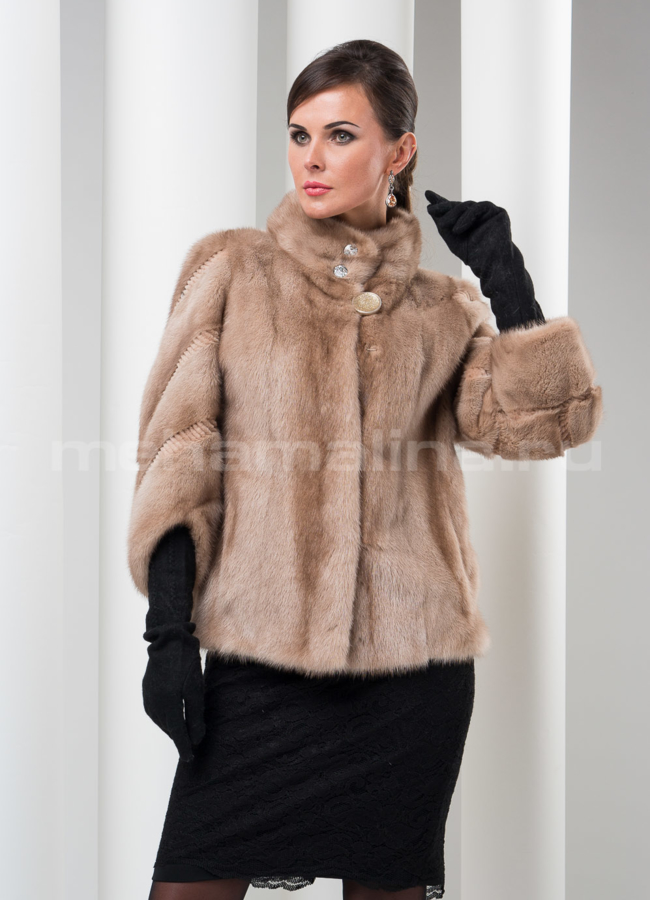 Шуба норка стойка, цвет пудра модель № S-162 в рассрочку