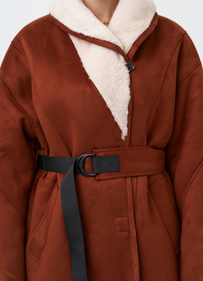 Женская дубленка из эко кожи модель № 28527 универмаг малина