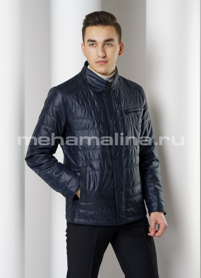 Куртка прямого силуэта темно-синего цвета модель № 319 меха малина