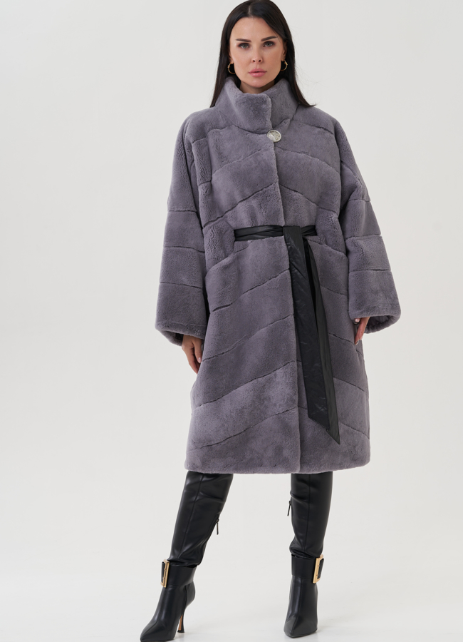 Шуба из меха кролика фиолетового цвета модель № 25044 универмаг малина