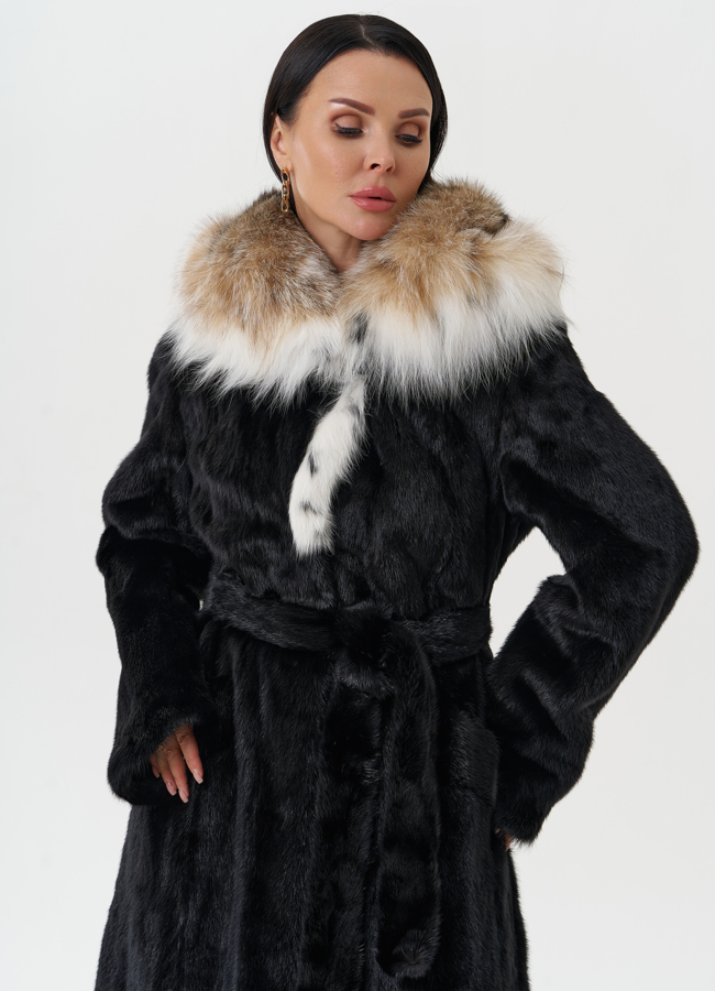 Норковая шуба с капюшоном из меха рыси модель № 28022 универмаг малина