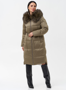 Женский пуховик с отделкой из меха чернобурки