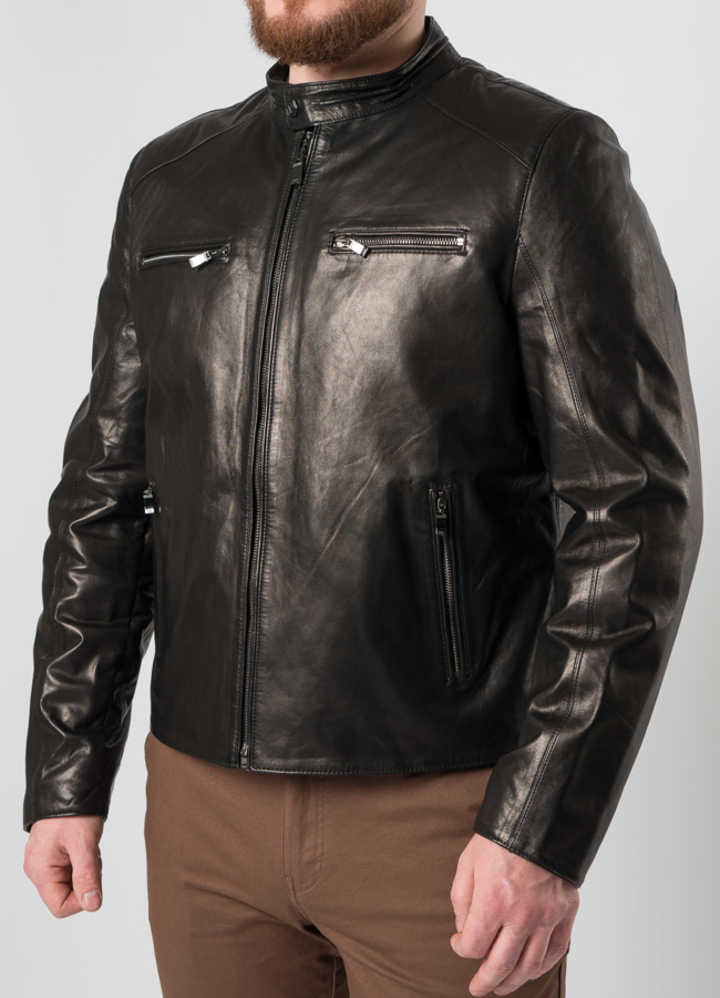 Мужская кожаная куртка на молнии модель № 5065 в рассрочку