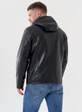 Мужская куртка из эко кожи с капюшоном 