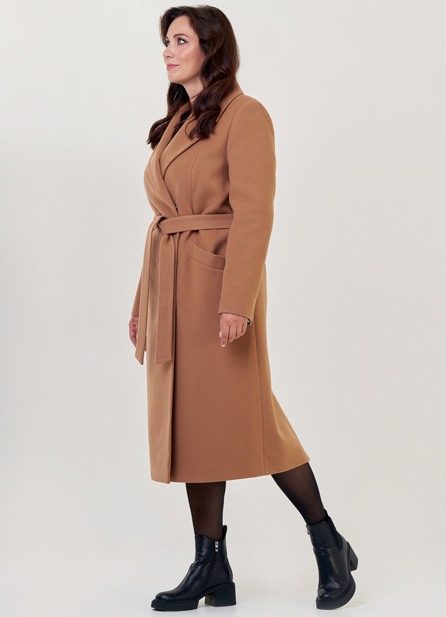 Классическое женское пальто в коричневом цвете  модель № 23181 в рассрочку