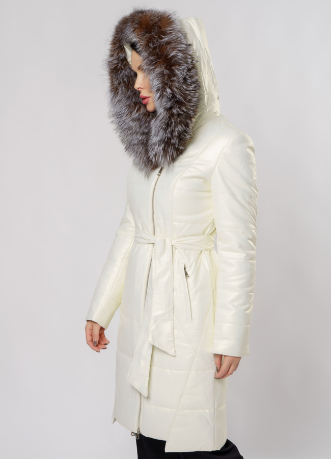 Пуховик из эко кожи на молнии с капюшоном модель № 6127 универмаг малина