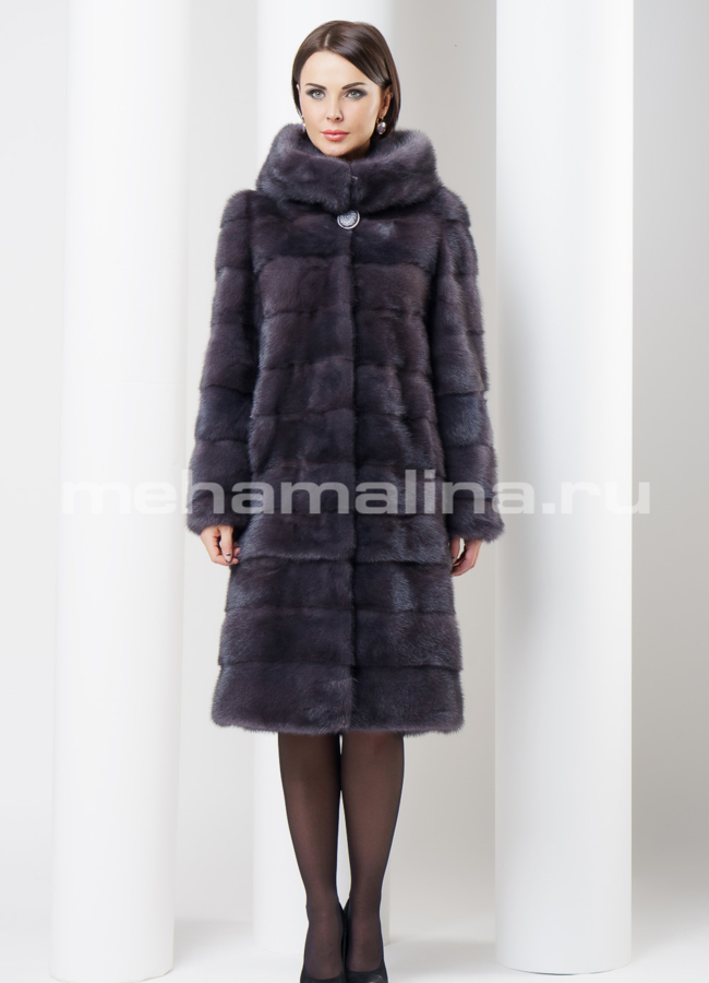 Норковая шуба с капюшоном модель № S-459 в кредит