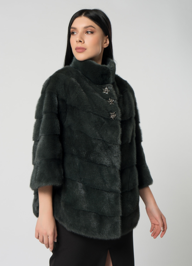 Короткая шуба из норки зеленого цвета модель № 1503 универмаг малина