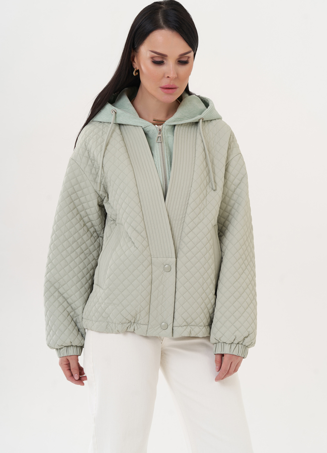 Стеганая куртка с вельветовым капюшоном модель № 27001 в кредит