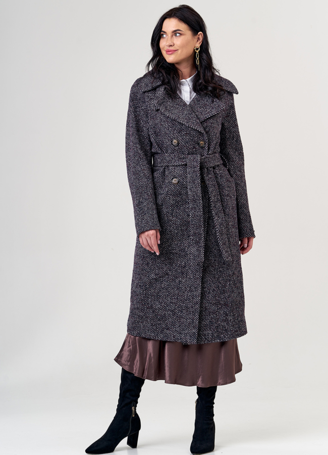 фото Женское двубортное пальто с поясом модель № 21342