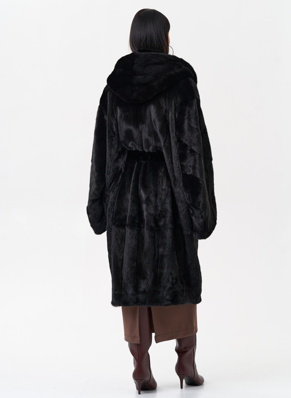 Норковая шуба с капюшоном 
