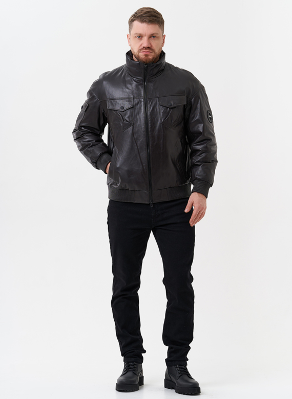 Мужской пуховик из натуральной кожи 