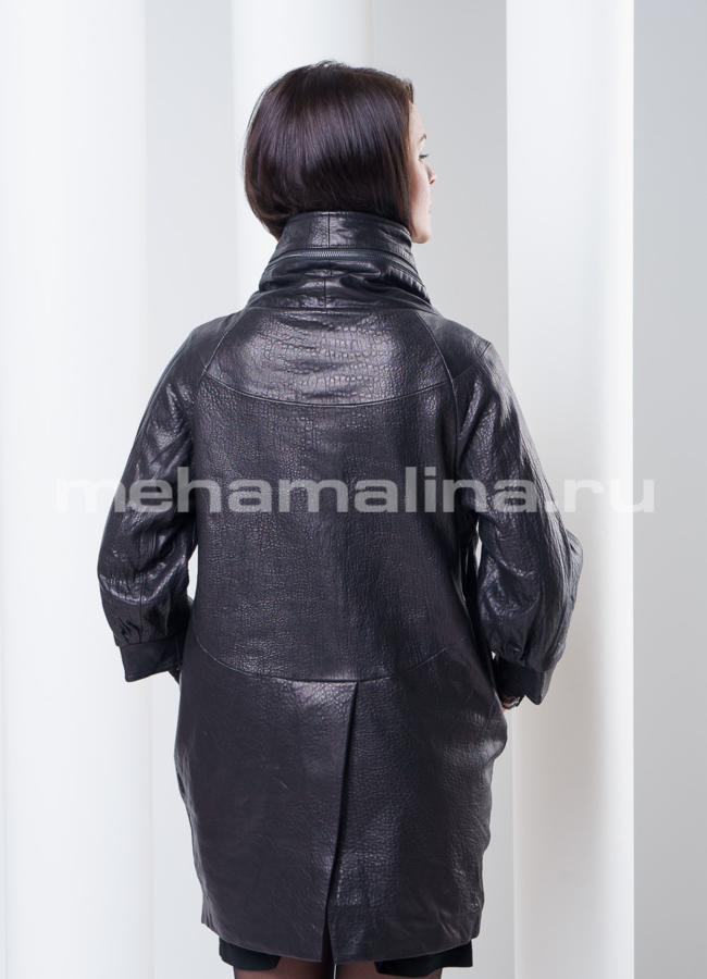 Кожаный плащ на молнии(дизайнерская модель) модель № K-252 в кредит