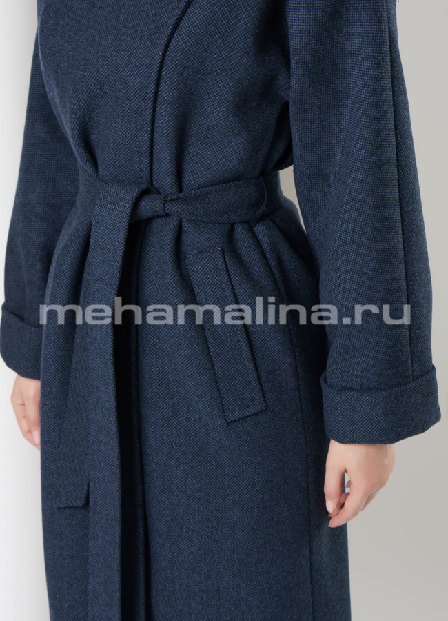 Пальто темно-синее с воротником, на кнопках, рукав 7/8 модель № 2463 универмаг малина