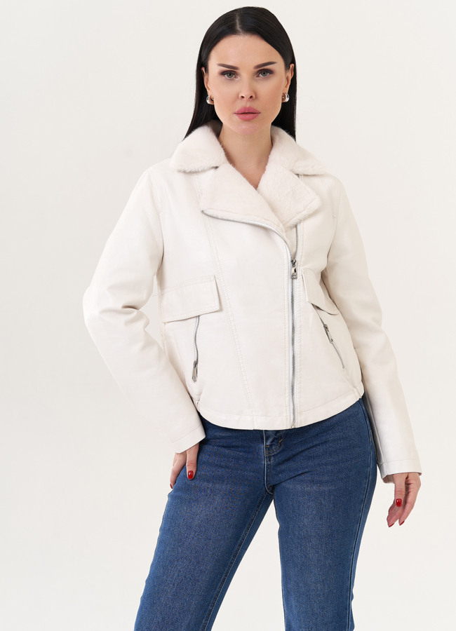 Куртка с воротником из эко меха модель № 26900 меха малина