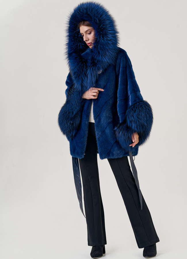фото Синяя шуба оверсайз модель № 19443