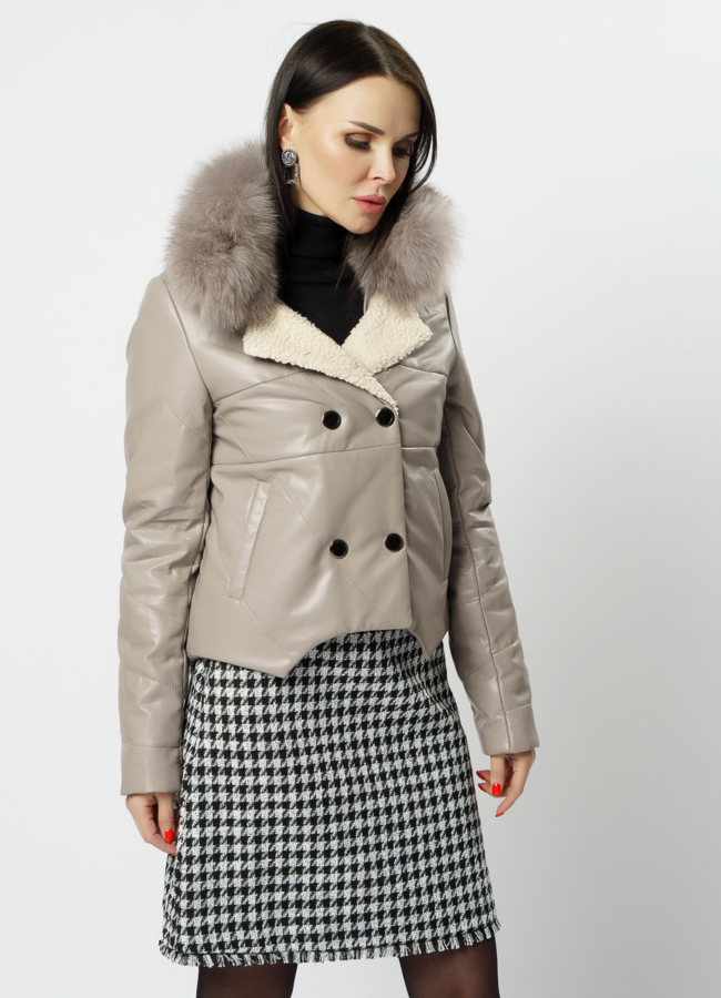 Куртка из искусственной кожи бежевого цвета модель № 20219 универмаг малина