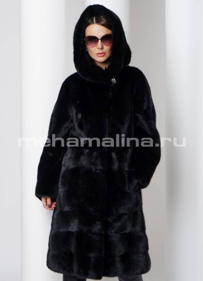 Шуба из скандинавской норки в черном цвете модель № S-522 универмаг малина