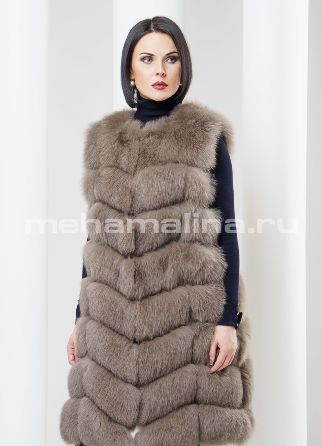 фото Удлиненный жилет из песца модель № M-80