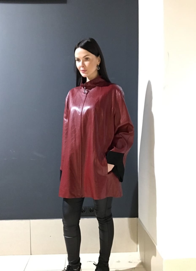 Плащ из эко кожи с воротником стойкой модель № 613 в кредит