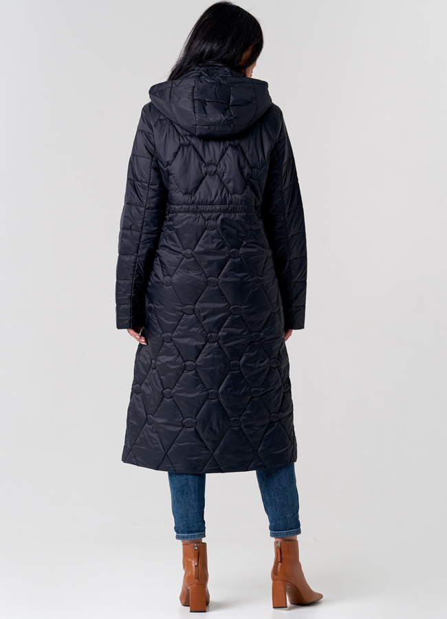 фото Утепленное женское пальто черного цвета модель № 21582