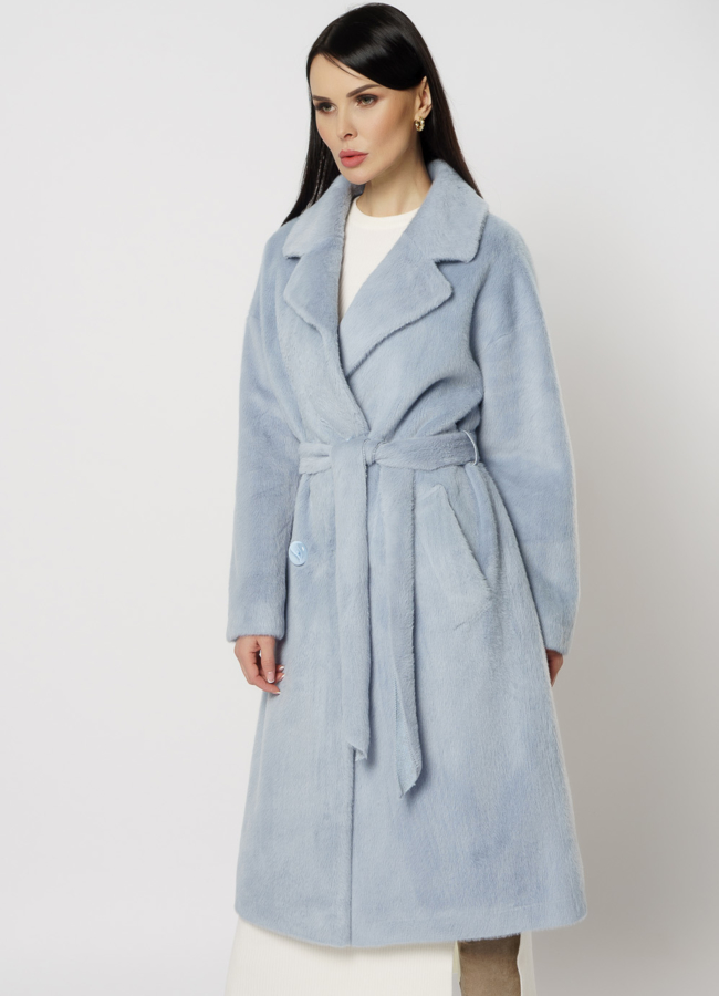 Двубортное пальто голубого цвета модель № 20744 универмаг малина