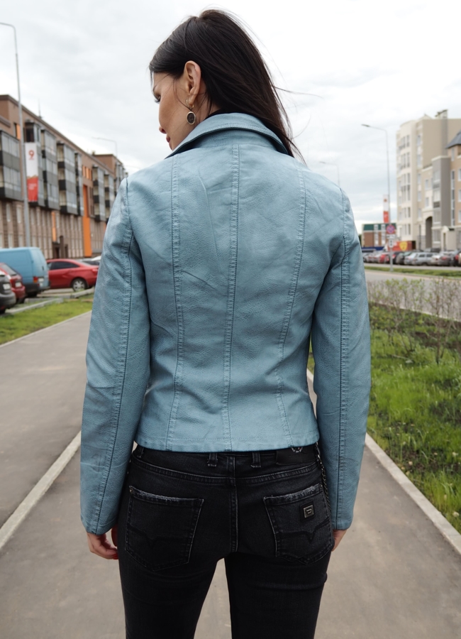 Куртка из эко кожи голубого цвета  модель № 1307 в кредит