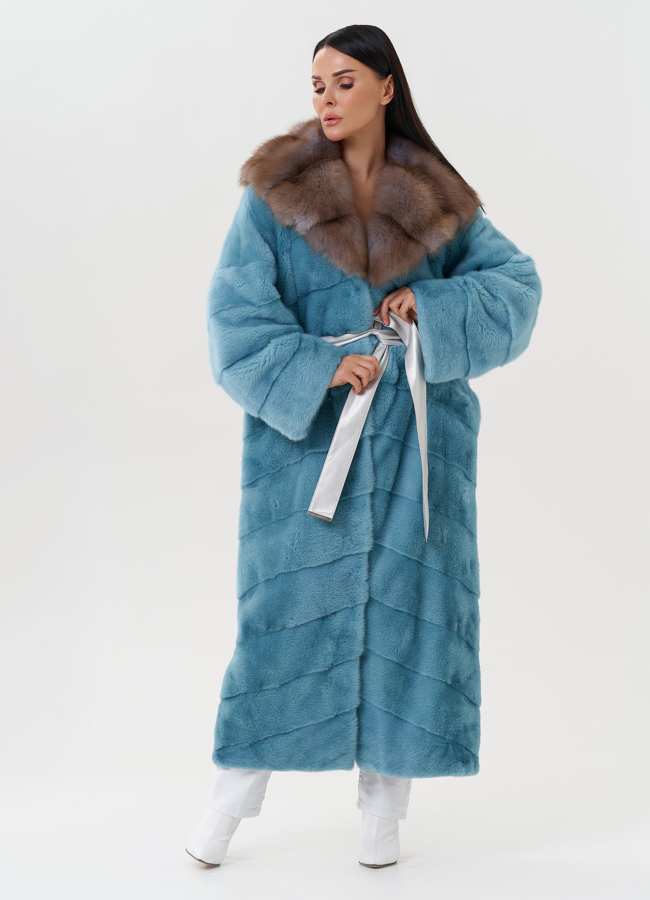 Женская норковая шуба с капюшоном из куницы модель № 27567 в рассрочку