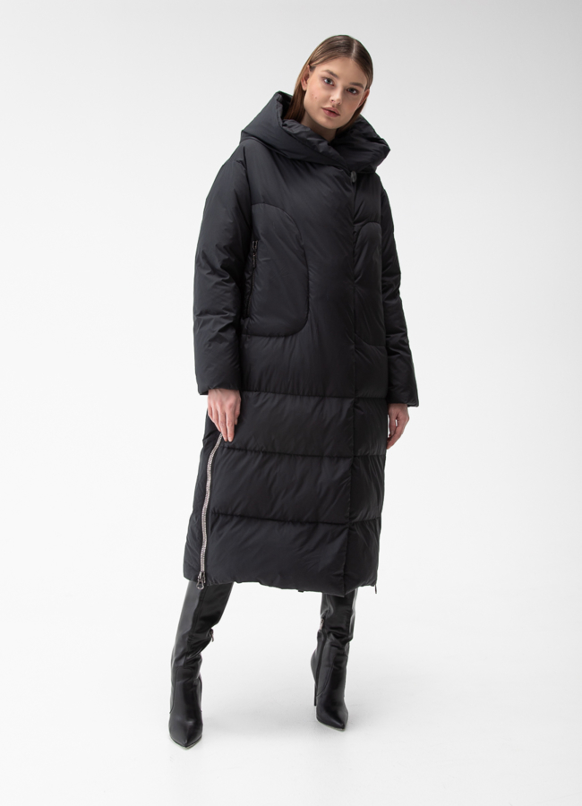 Женский пуховик с капюшоном  модель № 28878 меха малина