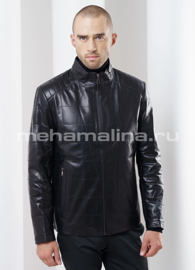 Кожаная куртка, строченая модель № KP-156 меха малина