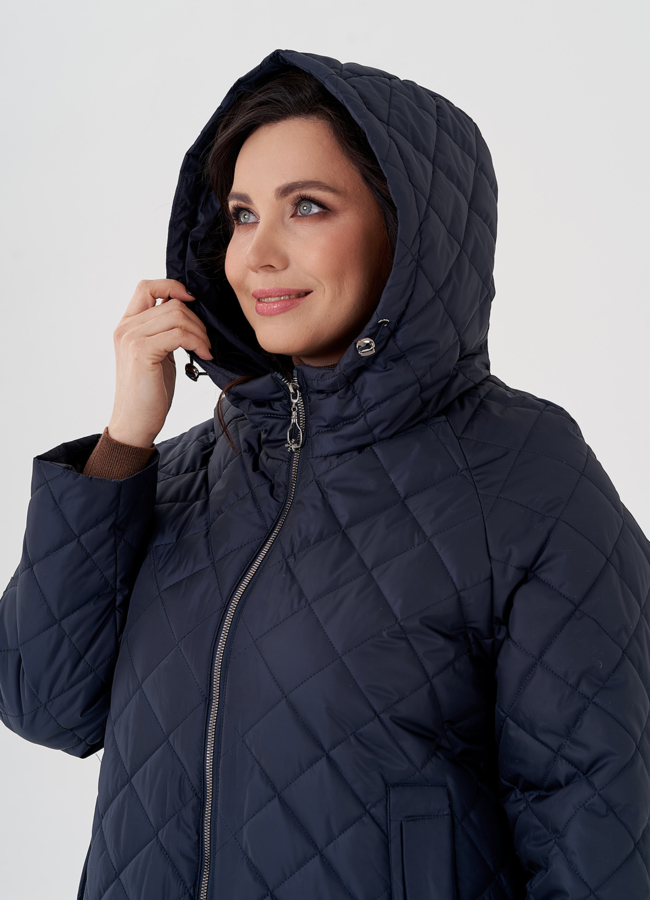 Пальто с капюшоном синего цвета  модель № 23939 универмаг малина