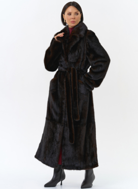 Длинная шуба из меха норки с английским воротником